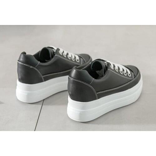 Womens thick soles Leather shoes black shoes new style 8cm high inside casual single shoes sponge cake sole shoeek