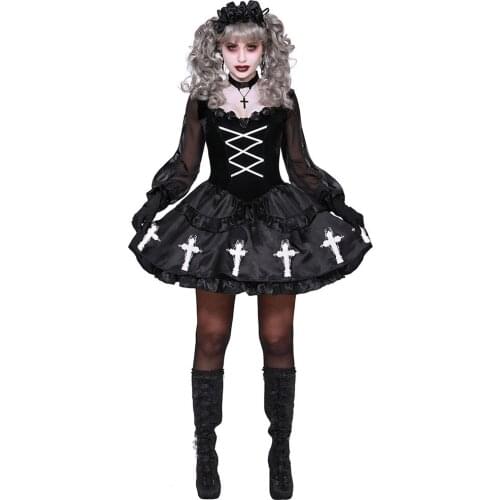 Halloween Lolita Cosplay Costume Women Black Voodoo Doll Fantasy Dress Terror Sister Party Disguise Female Fancy For Adults