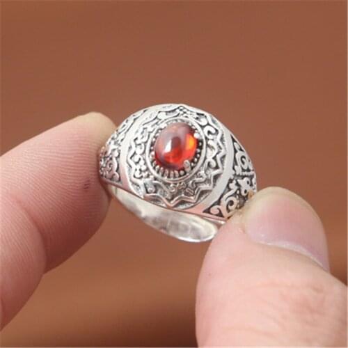 BESTLYBUY Vintage Ring 100% Real 925 sterling silver Classic Cross Natural stone adjustable Joint Ring Women Men jewelry