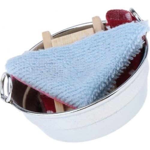 1:12 Dollhouse Miniatures Metal Washtub with Washboard Home Furniture Accs