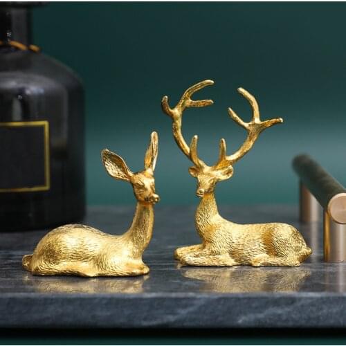 1pair Deer Sculpture Office Party Cute Gift For Desk Bedroom Golden Home Decor Iron Art Mini Figurine Free Standing Collectable