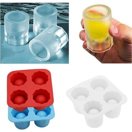 1 Pc 4-Cup Ice Cube Shape Silicone Glass Freeze Mold Maker Tray Party Ice Cube Maker Color Random