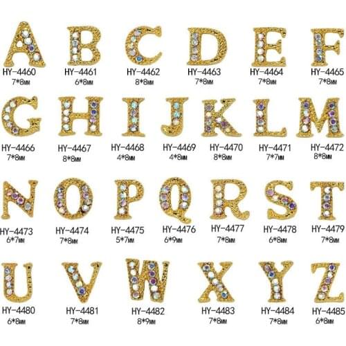 26 pcs/pack Gold Color Alloy A-Z English letters AB Rhinestones 3D Nail Art Decorations Charm Jewelry Manicure Accessories