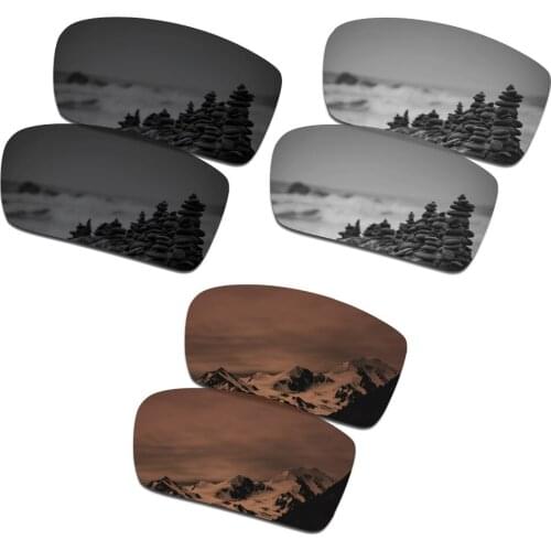 SmartVLT 3 Pairs Polarized Sunglasses Replacement Lenses for Oakley Crankshaft Black and Silver Titanium and Amber Brown