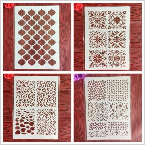 4pcs/set Geometric patterns A4 DIY stencil wall painting scrapbook coloring photo album decorative paper card template