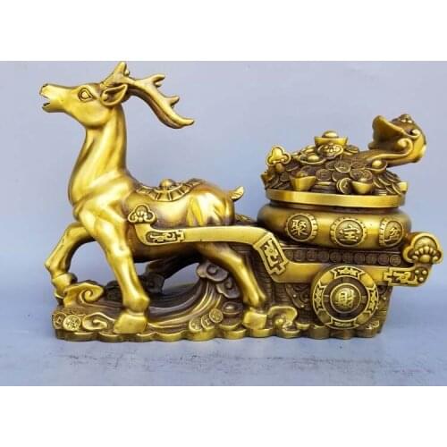 40CM LARGE # HOME Shop lobby decoration Good luck Propitious Rangifer tarandus Money Drawing FENG SHUI brass Sculpture Statue