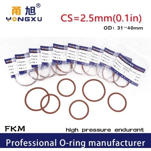 5PCS/lot Brown FKM Fluorine Rubber O-rings Seals CS2.5mm OD31/32/33/34/35/36/37/38/39/40*2.5mm Ring Seal Gasket Oil Rings Washer