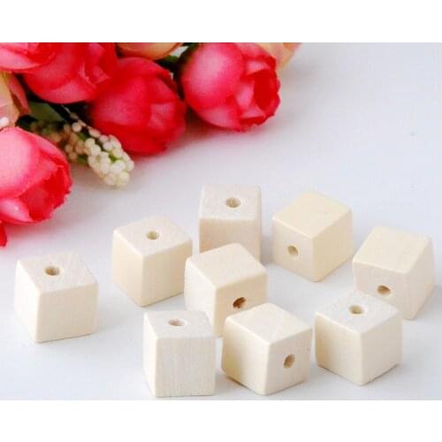 50PCS 11x12mm Wooden Cube Unfinished Faceted Natural Wood Spacer Beads Charm Finding Square Cubic Wooden Beads DIY Accessory