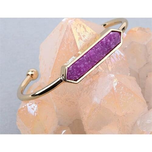 Wholesale 6Pcs/Lot Natural Stone Amethystss Copper Open Bracelet Lady Gold Rose gold Druzy Bracelet Drop Shipping