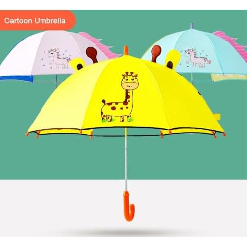 Baby Cute Cartoon Children Umbrella Windproof Rainproof Long-Handled 3D Ear Modeling Kids Umbrella For Boys Girls