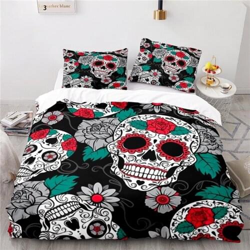 Home Textile Art Rose Flower Skull Cartoon 3d Bedding Set Printed Duvet Cover Set Pillowcase EU AU US Twin Full Queen King Size