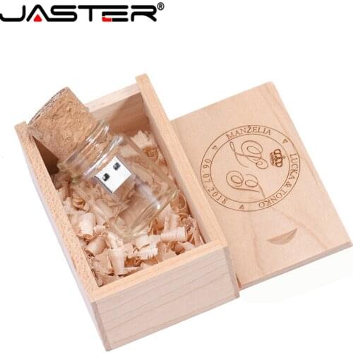 JASTER LOGO customized Glass bottle USB 2.0+ BOX Flash Drive Pendrive 64GB 32GB 16GB 4GB Memory Stick photography wedding gifts