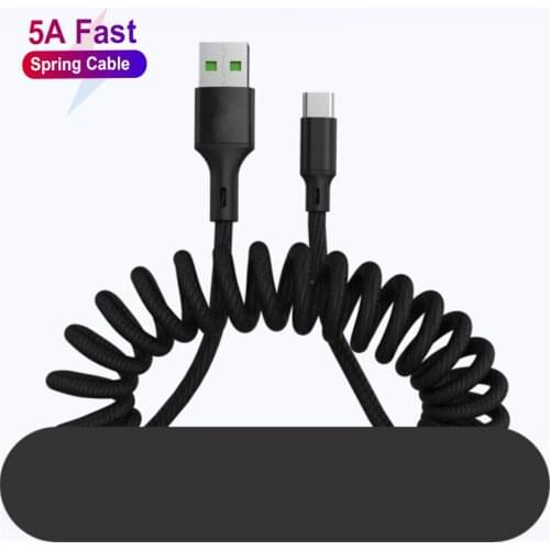 1.5M 5A Spring Data Cable USB Fast Charging Cable Type C Micro Lighting Charger For Iphone 11 10 X XR Samsung Xiaomi Huawei