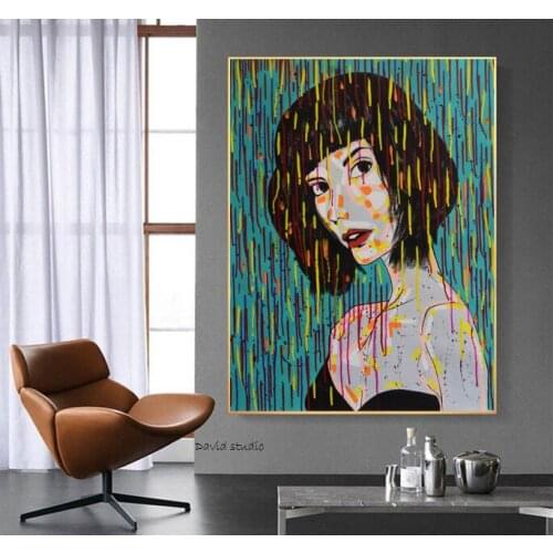 Hand Made Oil Painting POP Girl Modern Art Artworks Cartoon On Canvas For Wall Decoration