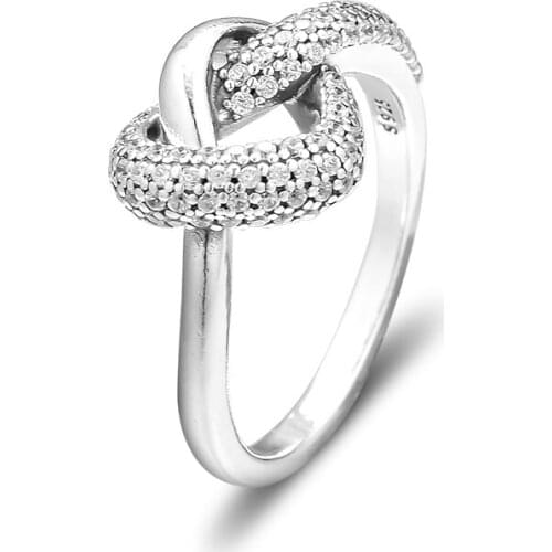 Mothers Day Knotted Heart Ring With Clear CZ Sterling Silver Jewelry For Woman Jewelry Make Up Fashion Jewelry Rings