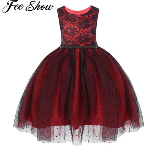 Flower Dresses For Girls Lace Floral Sequin Princess Dress For Wedding Party First Communion Vestidos Kids Evening Party Gowns