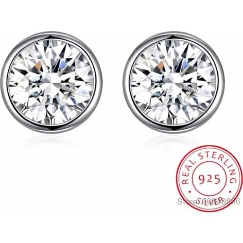LEKANI Crystals From Lekani Simple Round Stud Earrings S925 Silver For Women Girls Man Piercing Classic Fashion Accessories