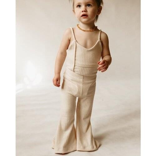 Baby Summer Clothing Newborn Baby Girl Solid Sleeveless Romper Top+Long Bell Pants Bottoms Outfits Ribbed Clothes Sets 0-3Y