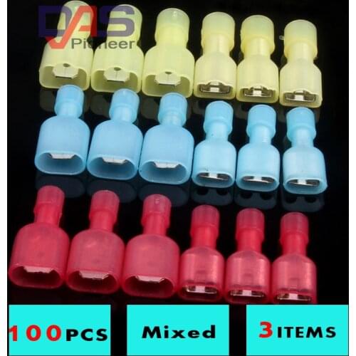 MDFN+FDFN NYLON brass Male Female male Insulated Spade joint 100PCS Connector Crimp Terminal Connectors