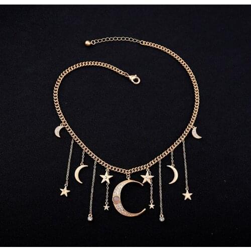 Fashion jewelry accessories rhinestone star moon necklace