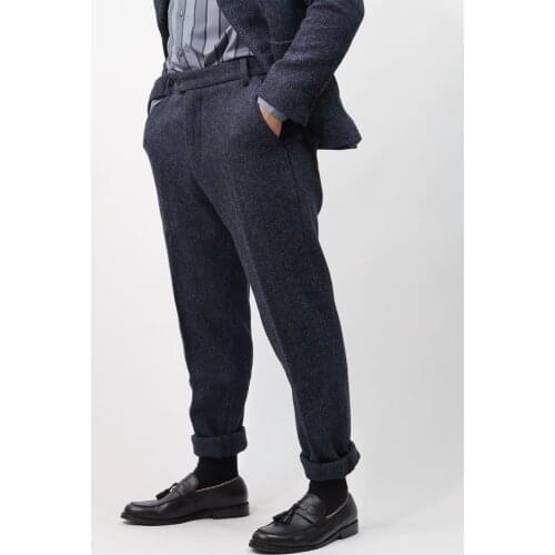Winter mens Harris woollen trousers British retro slim casual pants tweed