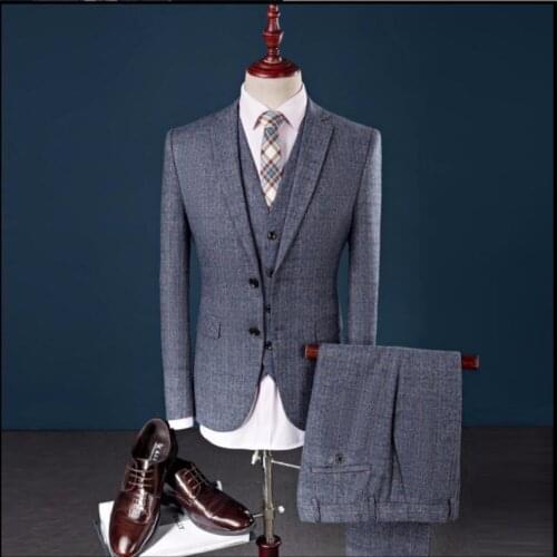 S-4xl (jacket+pants+vest) Men Retro Gentleman Style 3 Pieces Suit Set Formal Dress Business Wedding Groom Grid Suits Costumes