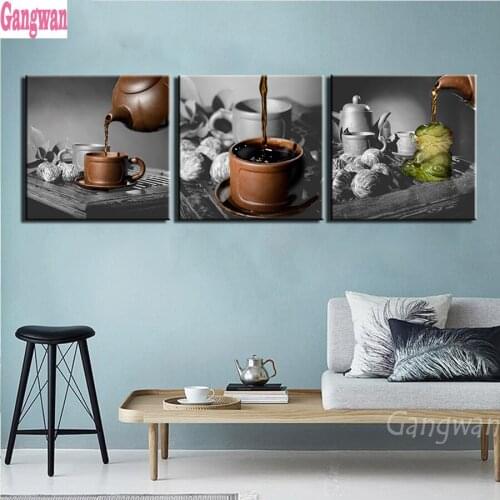 Diy diamond embroidery Tea art pattern mosaic picture full round square 5d diamond painting Still Life 3 pcs set rhinestones 5d