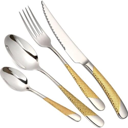 Jaswehome 4pcs/Set 304 Stainless Steel Silverware Flatware Cutlery Set in Ergonomic Design Durable Tableware Service