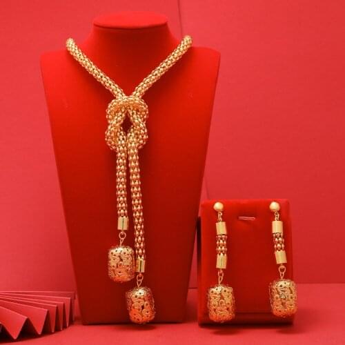 24K Dubai Jewelry sets high Quality Gold Color plated unique Design Wedding jewelry set