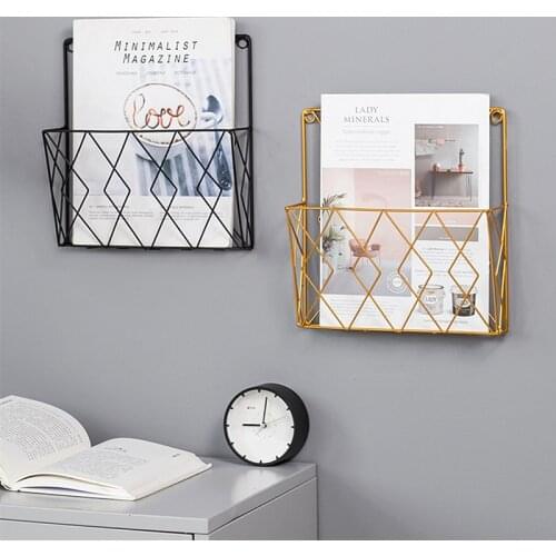 1Pc Modern Wrought Iron Wall Mounted Magazines Storage Shelf Home Bedroom Hanging Book Display Rack
