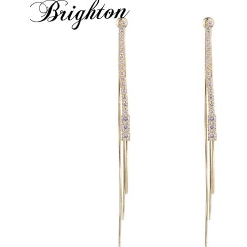Brighton Unusual Female Charm Crystal Long Chain Tassel Drop Earrings Delicate Jewelry For Women Girl Trendy 2021 New Fashion