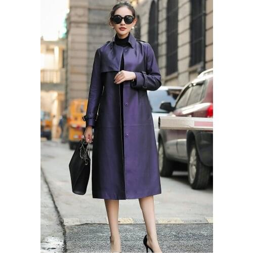 Spring New European Station Haining Sheepskin Leather Down Jacket Womens Mid-length Single-leather Windbreaker Jacket