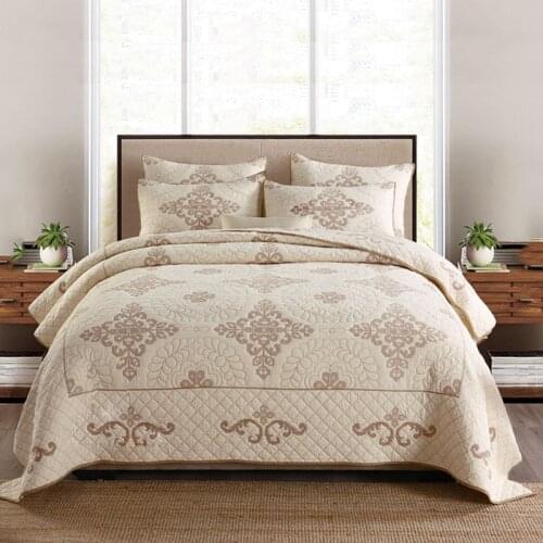 New Luxury Cotton Bedspreads Quilt Sets 3pcs Europe Embroidered Bed Cover With 2*Pillowcase King Size Coverlet Summer Blanket