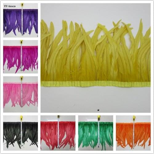 Wholesale 10 yards 30-35CM Chicken Rooster Tail Feathers Trims Strip for Wedding Party Clothing Rooster Feather Trim decoration