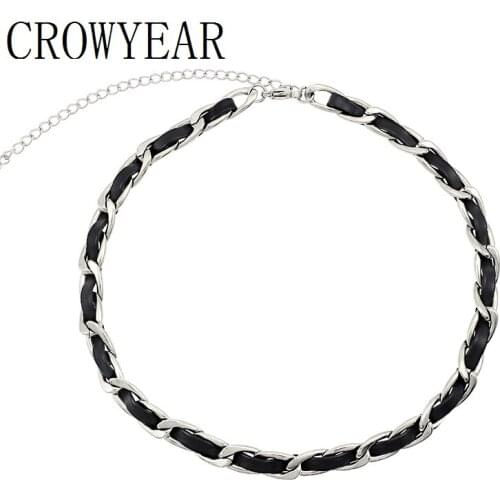 2021 New Fashion Handmade Black Leather Link Chain Necklace For Women Cool Chain Necklace Jewelry