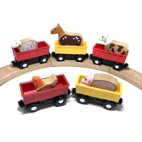 Animal transportation train compatible with wooden train tracks childrens farm zoo track series toy accessories Animal model
