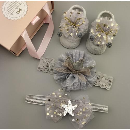 3Pcs/Set Newborn Baby Headband+Socks Cute Crown Bows Baby Girl Headbands Infant Girls Hair Band Haarband Baby Hair Accessories
