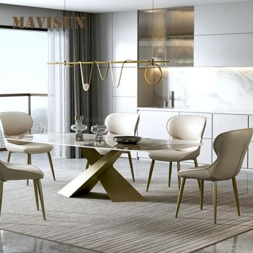 Simple And Modern Small Apartment Home Creative Dining Table Minimalist Design Rectangular Rock Plate Table Kitchen Furniture