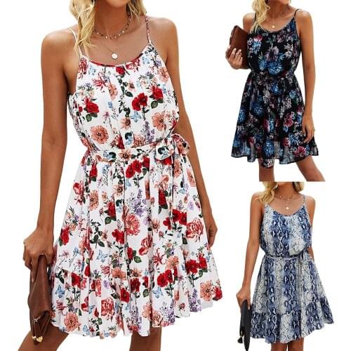 SAGACE Sexy fashion womens loose casual suspender print womens dress 2021 summer new skirt lady, robe femme
