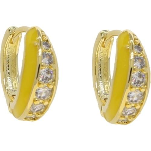 Gold Color Round Drop Color Enamel Earring for Women Trendy White Stones Hoop Earrings Ear Accessories Hot 2021