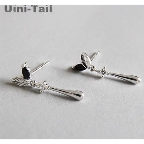 Uini-Tail hot new 925 sterling silver creative leaves micro-set earrings Korean fashion trend high quality earrings small plants