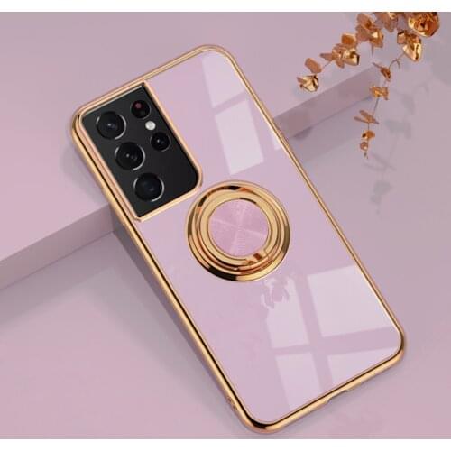 Luxury Cute Plating Silicone Ring Bracket Phone Case For Samsung Galaxy S21 S20 S20FE Note 20 10 9 Plus Ultra-thin Stand Cover