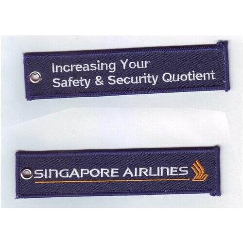 Singapore Airlines Increasing Your Safety & Security Quotient Fabric Embroidery Pilot Key Chains