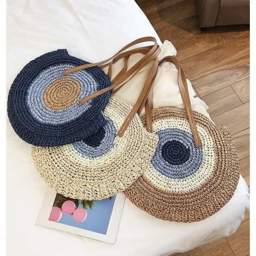 Handmade Straw Woven Summer Beach Travel Vacation Round Straw Bags for Women New Rattan Bags Shoulder Female Message Handbag