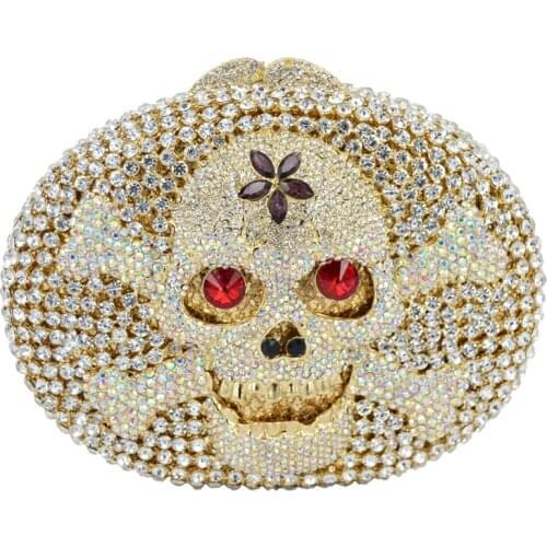 Stylish Latest Skull Evening Clutch Bag Gold Women Devil Party Lovely Clutch Party Banquet Bag for Ladies Wedding Purse 88584