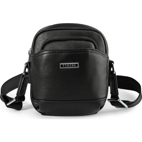 Tiding mens designer Genuine leather pocket new casual Versatile square wallet shoulder bag storage bag small bag black 2356