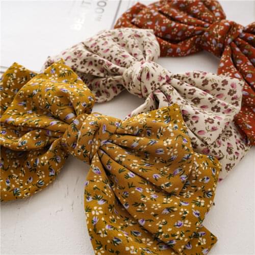 Three-Layer Knotted Oversized Bowknot Steel Hair Clip Women Girls Elegant Wild Floral Print Elastic Hair Clip Hair Accessories