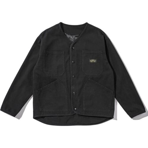 LACIBLE Harajuku Streetwear Solid Cargo Jacket Coat Vintage Multi-pocket Cargo Outwear Tops Black Button Cardigan Coat Black