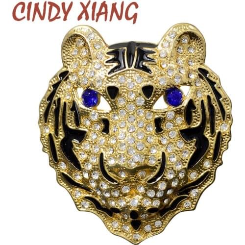 CINDY XIANG Vintage Spotted Leopard Head Tiger Animal Brooch Pin Rhinestone Crystal Leopard Head Brooches for Women And Men Gift