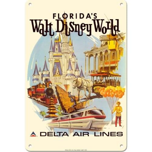 Island Art Walt World First Year of Operation Delta Air Lines Vintage Airline Travel Poster by Danie